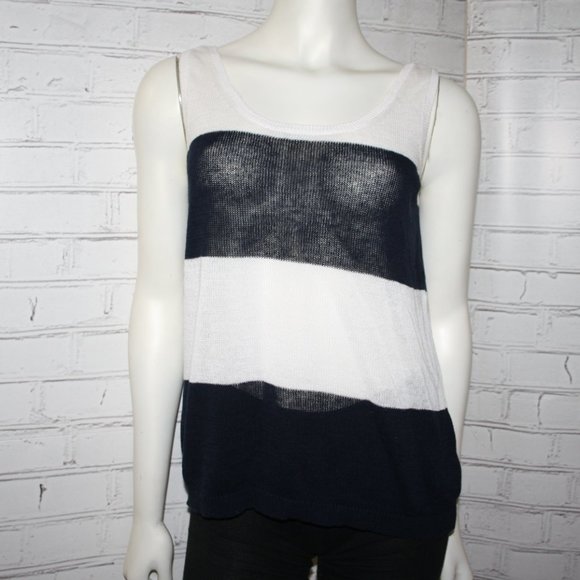 ⚓🤍💙 JCP Cotton-Blend Tee · White & Navy · L - Picture 1 of 5